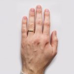 Gents Celtic embossed pressure set Diamond wedding band with model - Gallery Thumbnail Image