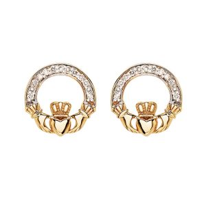 14kt Yellow Gold Lab Grown Diamond Claddagh Earrings
