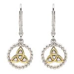 Sterling Silver CZ Trinity Drop Earrings with Gold Plated Detail - Gallery Thumbnail Image