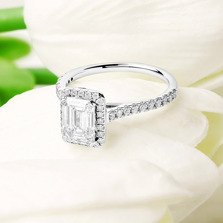 14kt White Gold Lab-Grown Diamond Cushion Halo Engagement Ring On Prop