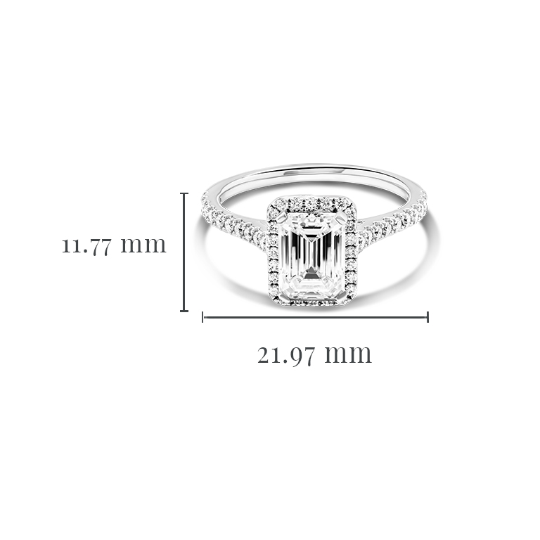 14kt White Gold Lab-Grown Diamond Cushion Halo Engagement Ring With Measurement