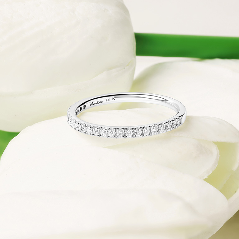 14kt White Gold Lab-Grown Diamond Celtic Wedding Ring On Prop