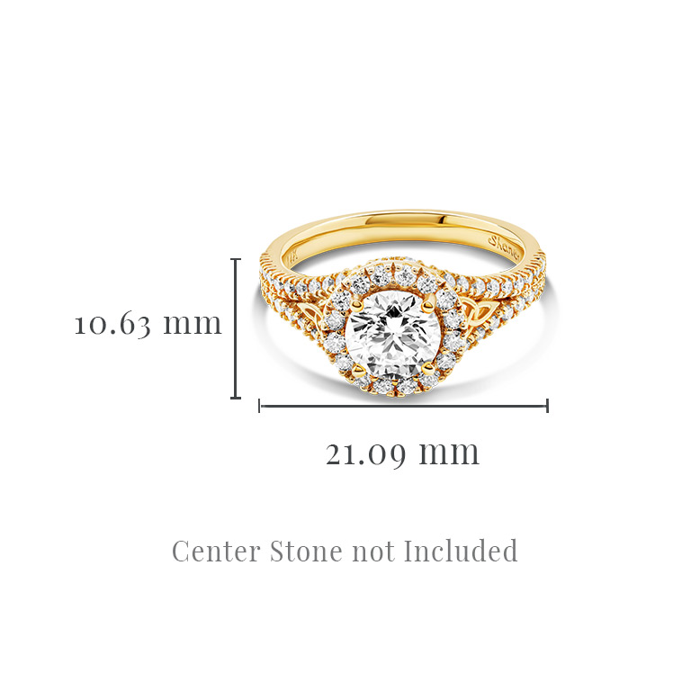 14kt Yellow Gold Round Halo Trinity Knot Mount Only Engagement Ring With Measurements