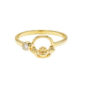 14K Gold and Lab Diamond Claddagh Ring
