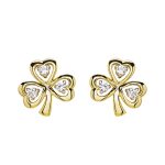 14kt Gold Vermeil Shamrock Stud Earrings with White Sapphires - Gallery Thumbnail Image