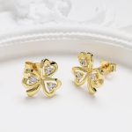 14kt Gold Vermeil Shamrock Stud Earrings with White Sapphires On Prop - Gallery Thumbnail Image