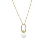 14kt Gold Vermeil Claddagh Pearl Drop Necklace Longer Chain - Gallery Thumbnail Image