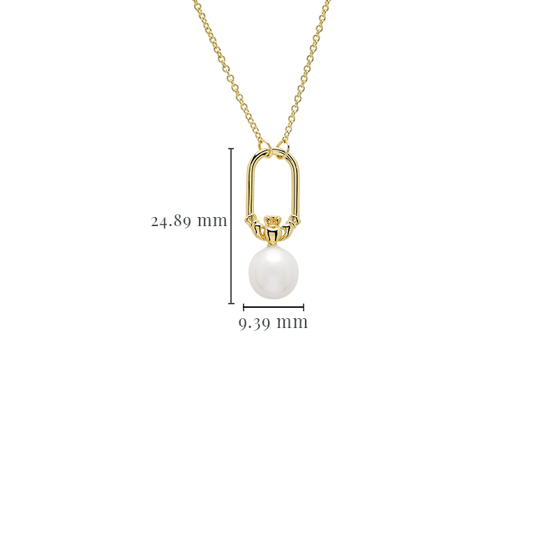 14kt Gold Vermeil Claddagh Pearl Drop Necklace With Measurements