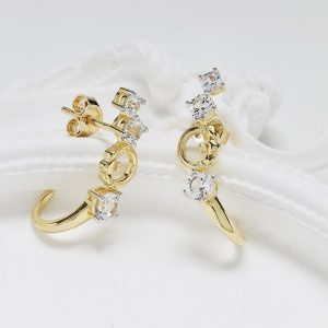 14kt Gold Vermeil Small Claddagh Earrings with Triple White Sapphires