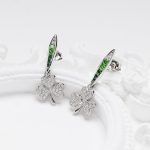 Sterling Silver Shamrock Earrings with Green and White CZ on Prop - Gallery Thumbnail Image