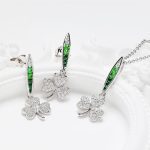 Sterling Silver Shamrock Earrings with Green and White CZ Set - Gallery Thumbnail Image