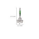 Sterling Silver Shamrock Earrings with Green and White CZ with Measurement - Gallery Thumbnail Image