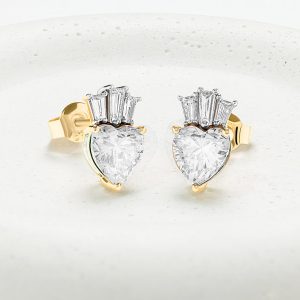 14K Gold Lab-Grown Diamond Claddagh Heart Stud Earrings On Prop