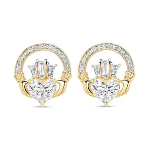 14K Gold Lab-Grown Diamond Claddagh Halo Earrings