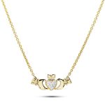 14K Gold Lab-Grown Diamond Dainty Claddagh Necklace Longer Chain - Gallery Thumbnail Image